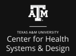 Center for Health Systems and Design vertical logo white on a black background