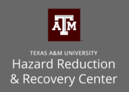 Hazard Reduction and Recovery Center vertical logo with white text on a gray background