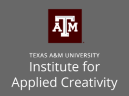 Institute for Applied Creativity vertical logo with white text on a gray background