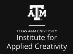 Institute for Applied Creativity vertical all white logo on a black background