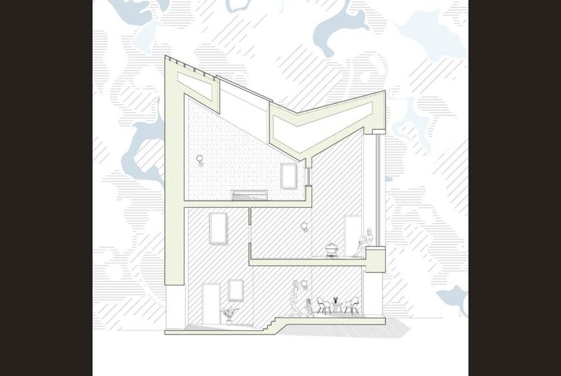 Cross section diagram of abstract three story dwelling place