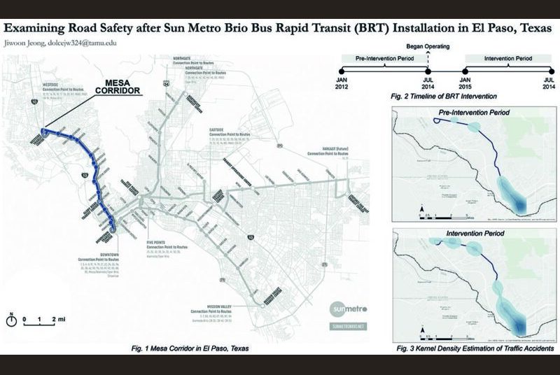 Map examining road safety after Sun Metro Brio Bus Rapid Transit (BRT) Installation in El Paso, Texas