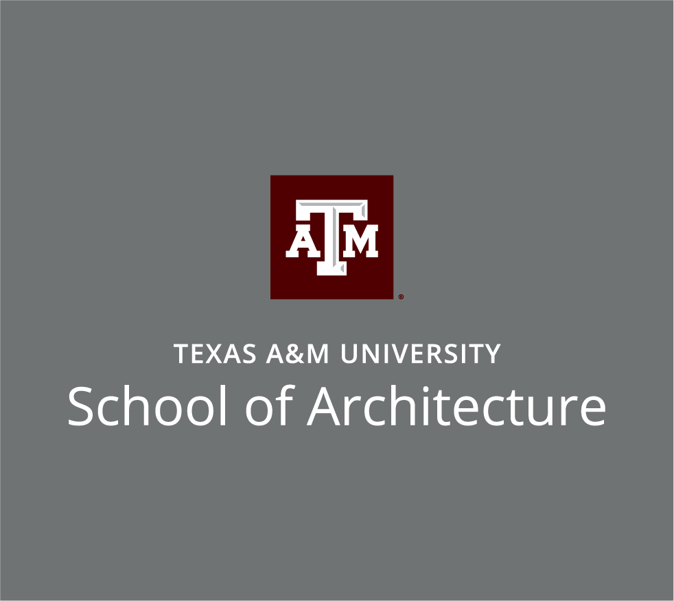 School of Architecture logo maroon white text stacked on gray