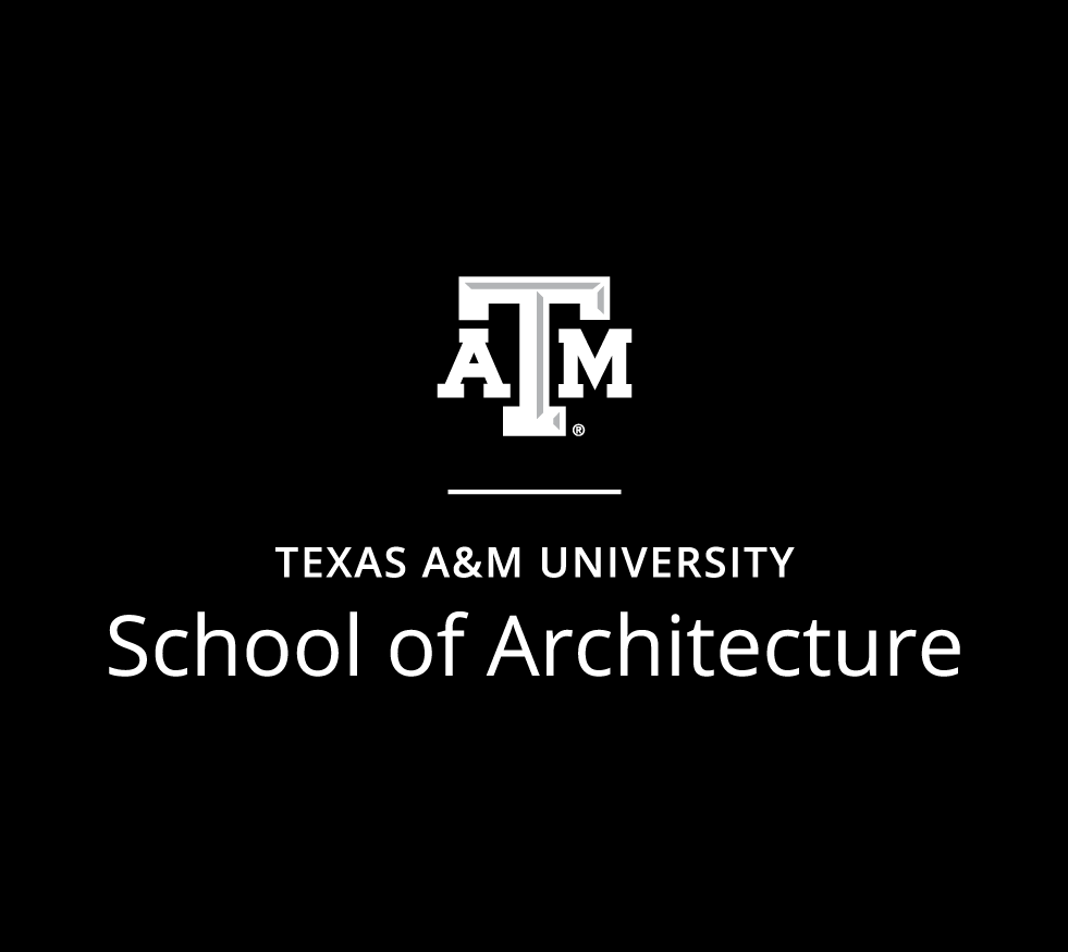 School of Architecture logo white stacked on black