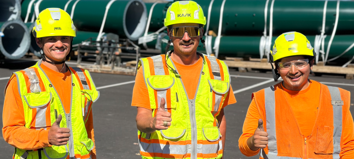 A photo of Aggies in the field. From left to right- David Tiner ‘23, Tyler Stivers ‘21, and Angel Macedo ‘26.