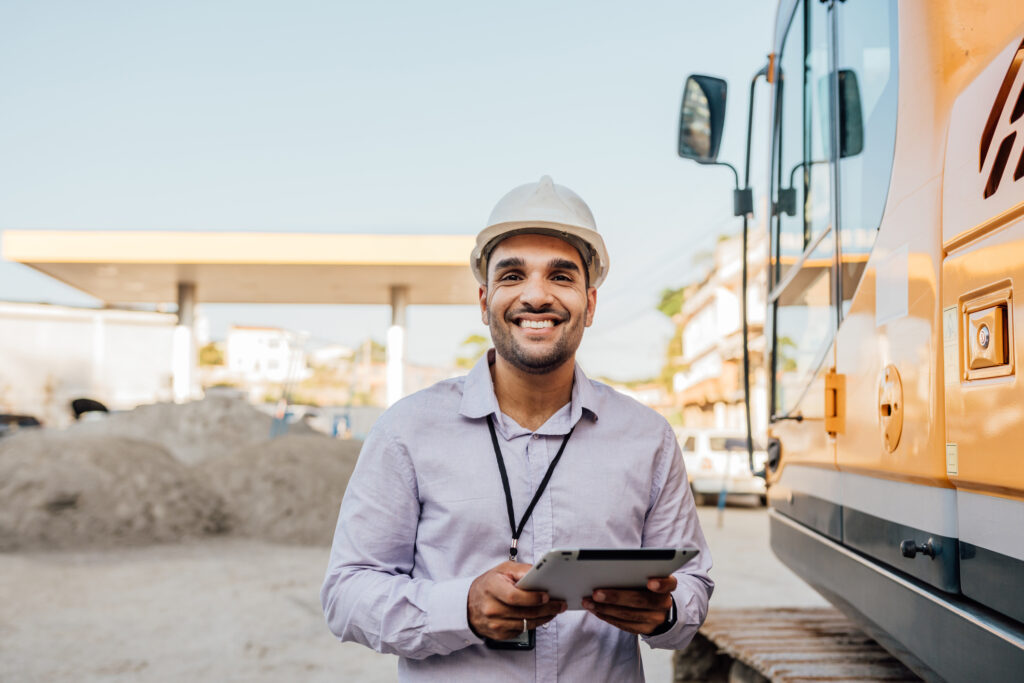 Young engineer at gas station construction site