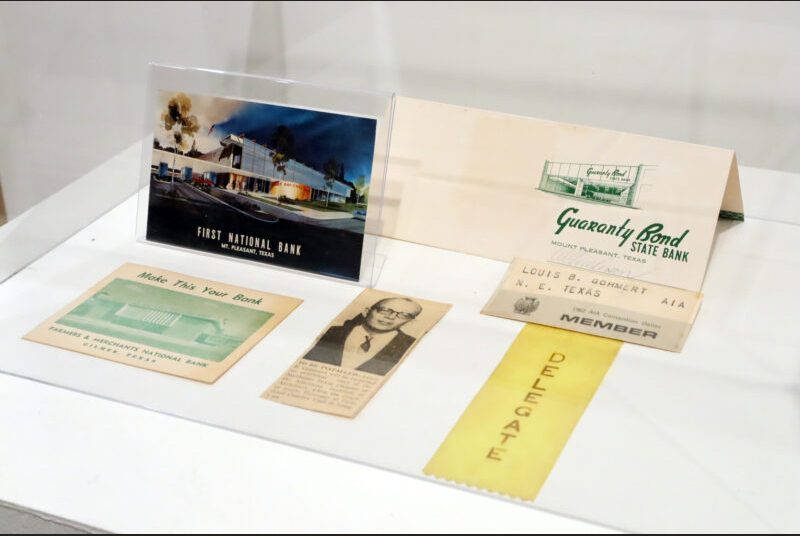 Memorabilia belonging to the architect such as postcards, newspaper clippings and awards.