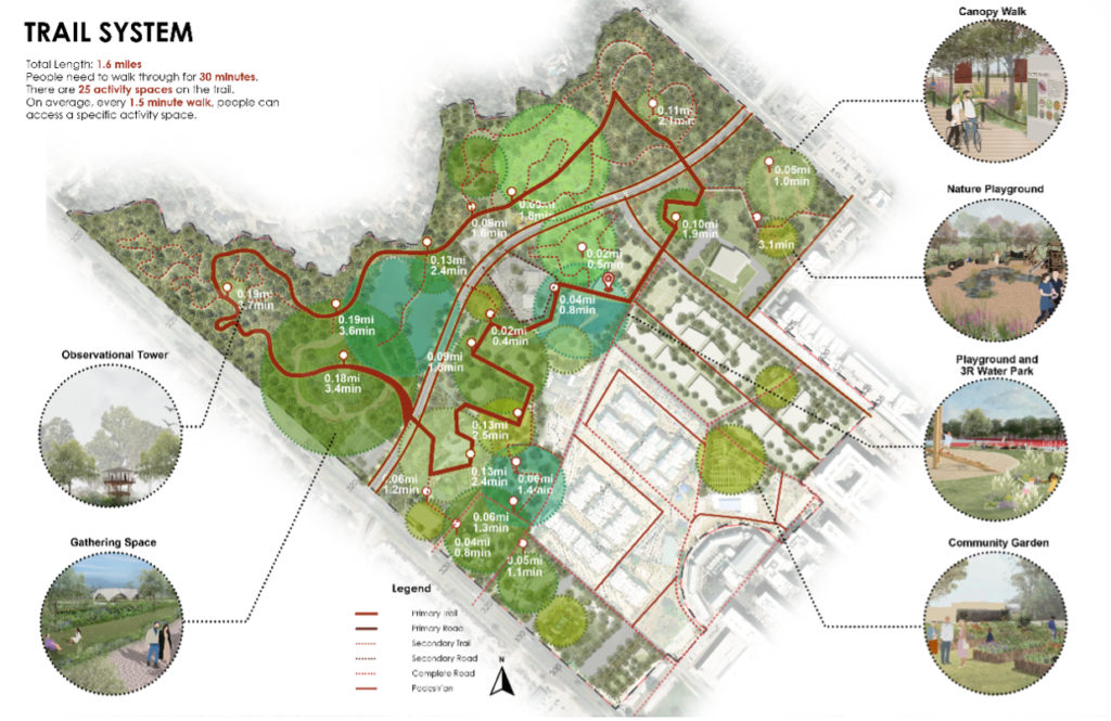 Landscape plans for Beatriz Watanabe's design of Hensel Park's trail system.
