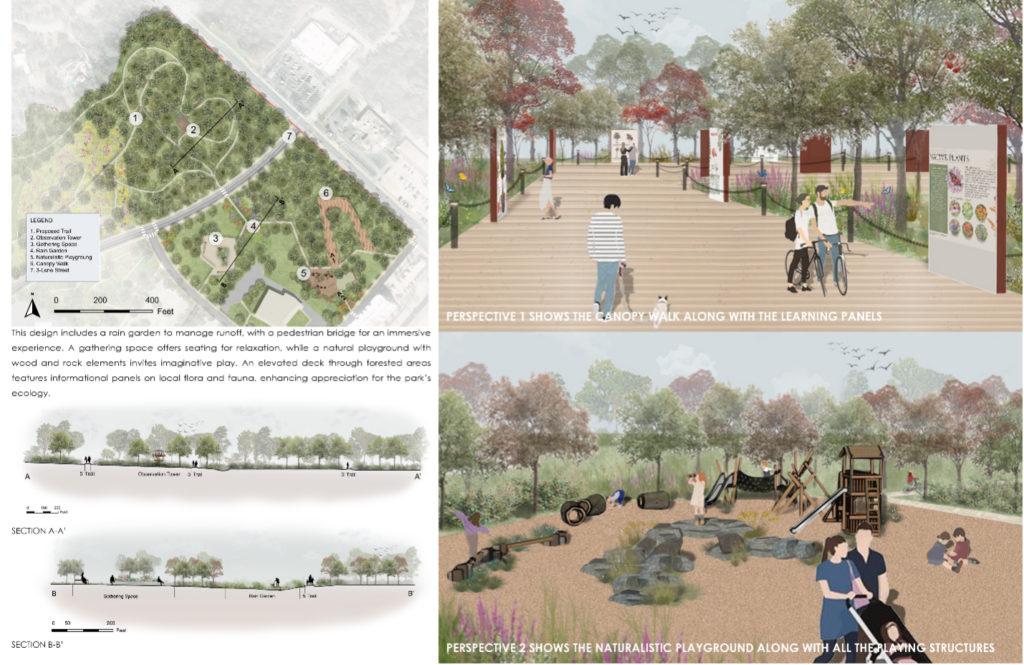 Artwork featuring Beatriz Watanabe's landscape design of Hensel Park's trail system.