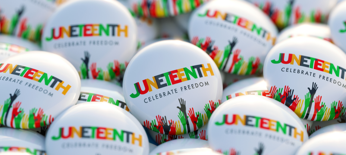 An image of buttons featuring Juneteenth.